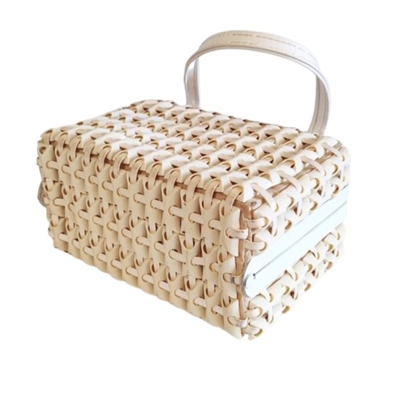 1950s True Vintage Small Cream Plastic Tile Box Handbag Plasticflex Style Handle - Picture 3 of 6